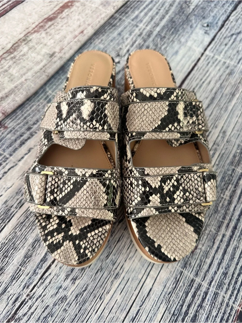 Veronica Beard Snake Print Leather Platform Sandals